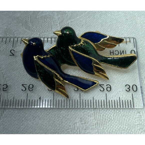 Brooch Bird Enameled Parrots Pigeons Parakeets 2" x 1" - Picture 4 of 6